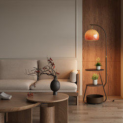 Gujiayuan Vintage-Style Floor Lamp with Integrated Shelf, Living Room Sofa Side Table, Light Luxury Bedroom Bedside Standing Lamp