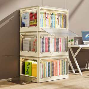 
Strictly selected cream-style folding storage box five-open door with pulley household appliances transparent storage and finishing box