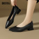 Dadong black light mouth single shoes for women 2025 new summer low heel thick heel pointed toe commuting women's shoes professional work shoes
