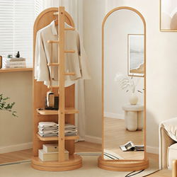 Full-Length Mirror, Floor-Standing Mirror, Home-Use Clothes Rack, Integrated Dressing Mirror, Rotatable and Movable, Large Fitting Mirror for Girls' Bedroom