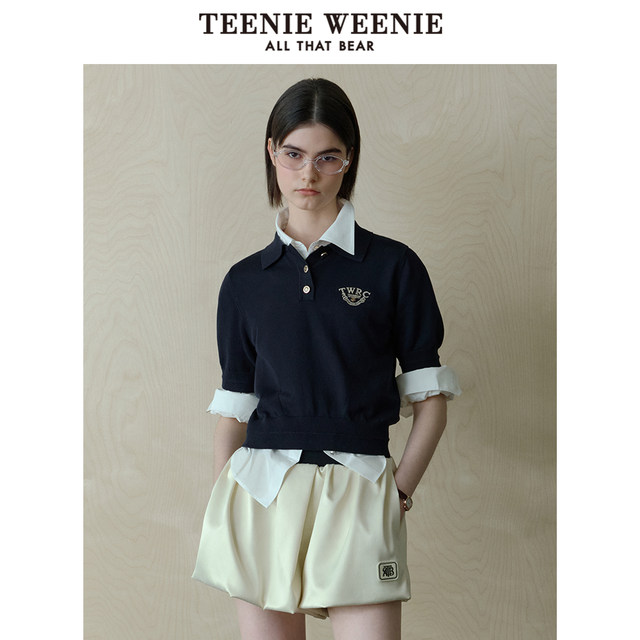 TeeniewEnie Women's sweater 2025 spring new temperament commute embroidery Polo collar sweater