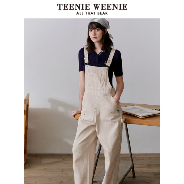 TeenieWeenie Bear Spring Women's American Retro Vitality Sweet and Cool Style White Denim Overalls Pants Pants