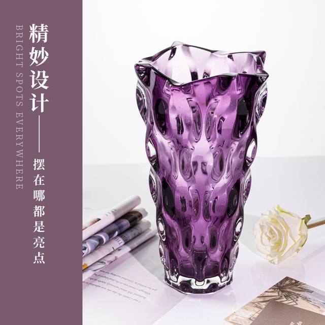 Large -caliber thickened Bohemian glass vase light luxury high -level sense home flower arrangement hydroponic flowers and green plants
