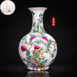 Yuansheng Jizhen Jingdezhen Hand-Painted Antique-Style Nine-Peach Pattern Ceramic Home Decoration Crafts Vase Ornament