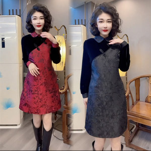 
Temperament Chinese style dress for women 25 new winter retro buckle long sleeves fashionable slim loose a-line skirt trendy