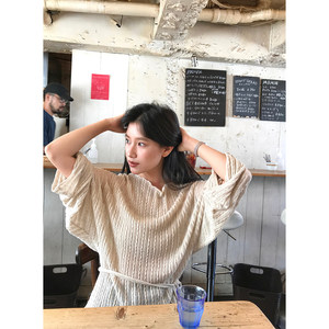DaqianwithU Hollow Large Cuff Sweater Shirt Lazy One-Shoulder Loose Thin Pullover Knitted Sweater