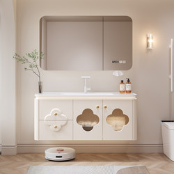 Cream-Style New Smart Multi-Layer Solid Wood Paint-Free Ceramic Integrated Basin Bathroom Cabinet Washbasin