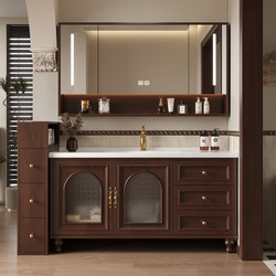 Medieval Style Retro Ceramic Integrated Basin Bathroom Cabinet Set Bathroom Sink Washbasin Smart Mirror Cabinet