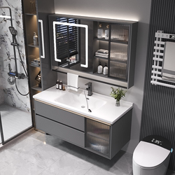 New Style Light Luxury Minimalist Ceramic Integrated Basin Solid Wood Smart Washbasin Bathroom Cabinet Set