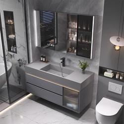 Modern Light Luxury Cloud Stone Integrated Basin Solid Wood Smart Combination Bathroom Cabinet Washbasin for Bathroom