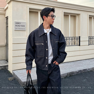 
Workwear denim jacket distressed coat autumn new men's fashion trend retro niche versatile simple top