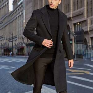 
2025men clothes]New five-color British men's long windbreaker woolen coat men's woolen coat