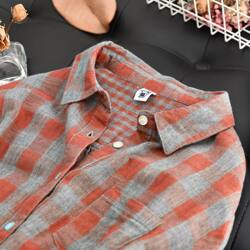 100% Pure Cotton Double-Layer Fabric Spring and Autumn Long-Sleeved Shirt for Women Korean Plaid Loose Top Slimming and Age-Reducing Shirt