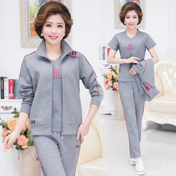 
Middle-aged and elderly sportswear suit women's spring and autumn three-piece mother's suit fashionable casual large size jacket