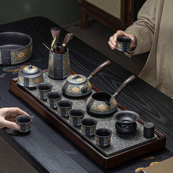 High-End Purple Clay Tea Set with Integrated Tea Tray, Lotus Pattern, Home Use Tea Cups, Gift Box, Light Luxury, Perfect for Gifting