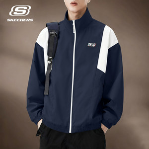 
Skechers Jacket Men's Spring and Autumn New Fashion Contrast Color Stand Collar Sports Cardigan Windproof Jacket for Men
