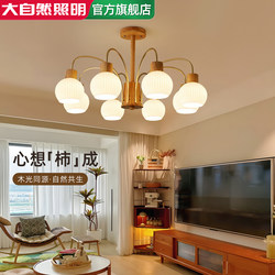 Natural Wood Style Living Room Chandelier, Japanese Pastoral High-End Cream Style Hall Main Light, Whole House Lighting Package