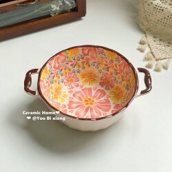 Dandelion Double-Eared Soup Bowl for Home Use 2025 New Model Ceramic Large Bowl for Eating Instant Noodles Soup Bowl Large Soup Basin