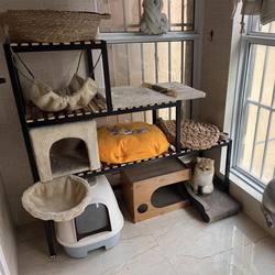 Cat Litter Box Storage Rack, Pet Supplies Organizer, Multi-Layer Cat Viewing Balcony, Cat Nest Cage Rack, Cat Climbing Ladder