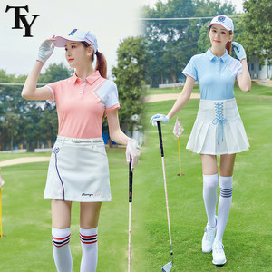 
Golf women's short-sleeved T-shirt POLO shirt summer lapel casual sports white contrasting top ball clothing