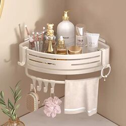 Bathroom Shelf, No-Drill Installation, Milky White Triangular Basket, Toilet Shower Room Wall-Mounted Storage Corner Shelf