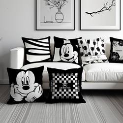 Black and White Mickey ins Pillow, Small Chanel-Style Nordic Sofa Cushion, Simple Line Backrest, Geometric Sofa Pillow Cover