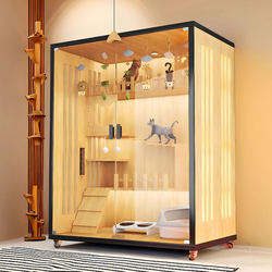 Cat Villa Cat House Cat Climbing Frame with Integrated Toilet for Home Use Indoor Cat House Wooden Large Space Glass Door Cat Cabinet
