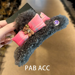 Korean Autumn and Winter Cute Plush Cotton-Filled Bowknot Rhinestone Bear Shark Clip Exquisite Versatile Hair Accessory
