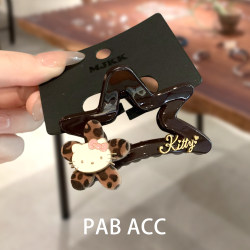 Korean Cartoon Star Hair Clip Cute Hello Kitty Leopard Print Plush Hairpin Shark Clip Half-Up Hair Accessory