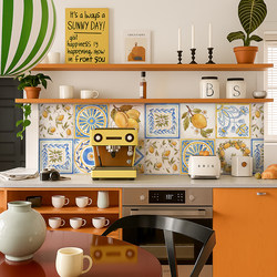 American Retro Imitation Tile Wall Stickers Kitchen Wall Cabinet Decoration Mediterranean Tile Self-Adhesive Waterproof and Oil-Proof