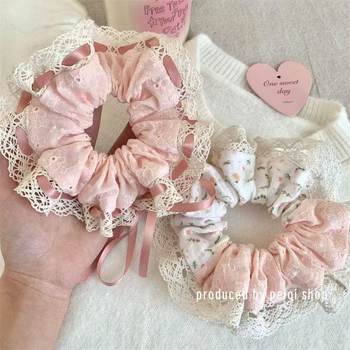 Sweet pink bow lace head rope hair rope Korean girl lace floral large intestine cute hair loop hair accessories