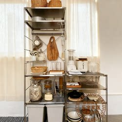 Stainless Steel Storage Rack Japanese-Style Storage Rack Light Luxury Bookshelf Balcony Living Room Multi-Layer Wall-Mounted Floor-Standing Storage Display Cabinet