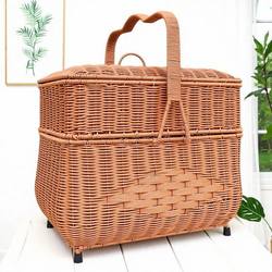 Hand-Woven Double-Layered Basket for Weddings, Worshiping Ancestors, Housewarming, Picnics, with Lid and Legs, Storage Basket