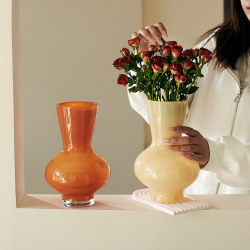Vase decoration living room flower arrangement glass French high-end light luxury cream style flowers hydroponic rose table decoration