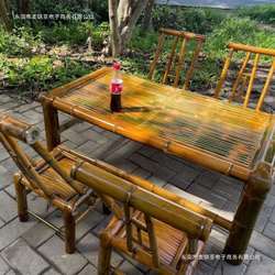 Retro courtyard bamboo table and chair combination bamboo chair vintage bamboo table outdoor square table tea table tea table tea table bamboo products furniture