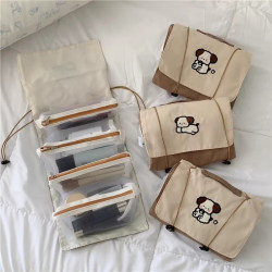Take This Milk Tea Puppy with You When You Travel! Travel Storage Bag, Skincare Product Partitioned Toiletry Bag, Foldable