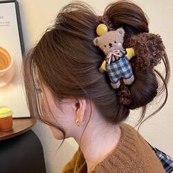 Korean Bear Plush Shark Clip Popular Cute Hair Clip for Women Winter Hairpin Unique Beautiful New Hair Accessory