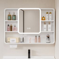 Smart mirror cabinet wall-mounted storage rack small apartment khaki storage box L custom size bathroom cabinet separate mirror