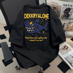 American-Style Design Pure Cotton Short-Sleeve Personalized ins Print T-Shirt, Versatile for Summer, Unisex Couple Wear Half-Sleeve Top