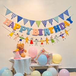 ins animal bunting party decoration children's birthday arrangement tent hanging flag cartoon triangle flag hanging decoration garland