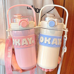 Japanese Imported 316 Insulated Cup Portable Straw Water Bottle for Students, Boys, Girls, Sports Water Bottle, High Aesthetic Double-Drink Bottle