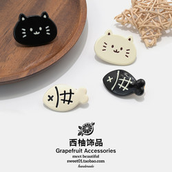 Cute Cat and Fish Hair Clips for Girls, Sweet Bangs Clips, Small Side Clips, Cartoon Children's Hair Accessories