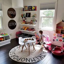 Floor mat letter pure cotton round floor mat children's room carpet game tent crawling mat plush super soft mat reading corner