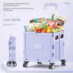 Folding Shopping Cart, Lightweight Portable Trolley, Household Hand-Pulled Cart, Parcel Delivery Tool