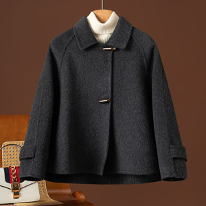 
Autumn and winter double-sided cashmere coat for women short ragdoll sleeves loose horn button small cape wool wool coat