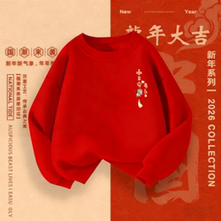 Red Children's Fleece Sweatshirt, Thickened for Autumn and Winter, 2026 Year of the Horse, Zodiac Year Clothing, Boys' and Girls' New Year Greeting Tops
