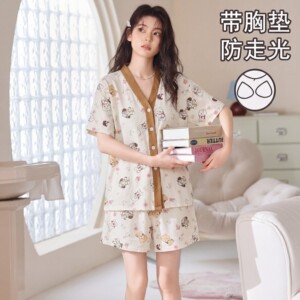 云朵棉睡衣女款2026款夏季带胸垫女士家居服高级感短袖套装夏天t2