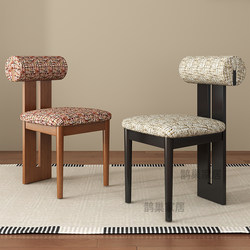 Solid Wood Dining Chair, Home Dining Room Chair, French Mid-Century Style Makeup Stool, Simple Designer Backrest Hippo Chair