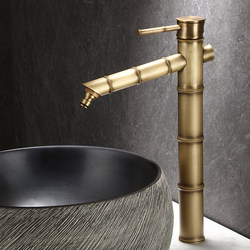 Retro High-Rise All-Copper Antique Bamboo Water Faucet for Hot and Cold Water, Countertop Basin, Washbasin, Courtyard, Outdoor, Frost-Resistant