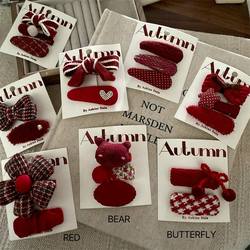 Korea's New New Year and Winter Red Flocked Bear Bow Hairpin Cute Broken Hair Bangs Clip Versatile Hair Accessories